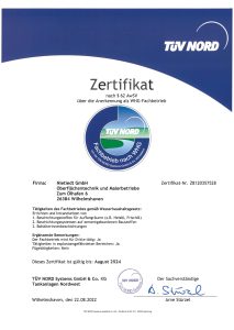 TÜV-Nord Zertifikat Fachbetrieb nach Wasserhaushaltsgesetz