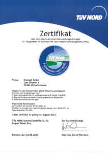 TÜV-Nord Zertifikat Fachbetrieb nach Wasserhaushaltsgesetz