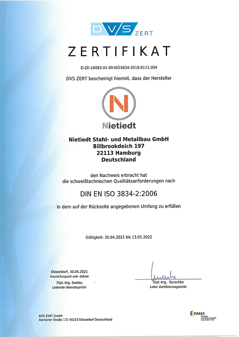 Zertifikat DIN EN-ISO-3834-3-2006